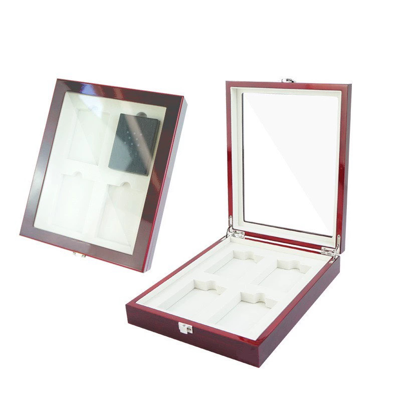 4-Slot Glass Wooden Piano Collection Box Display Case for Zippo Lighters