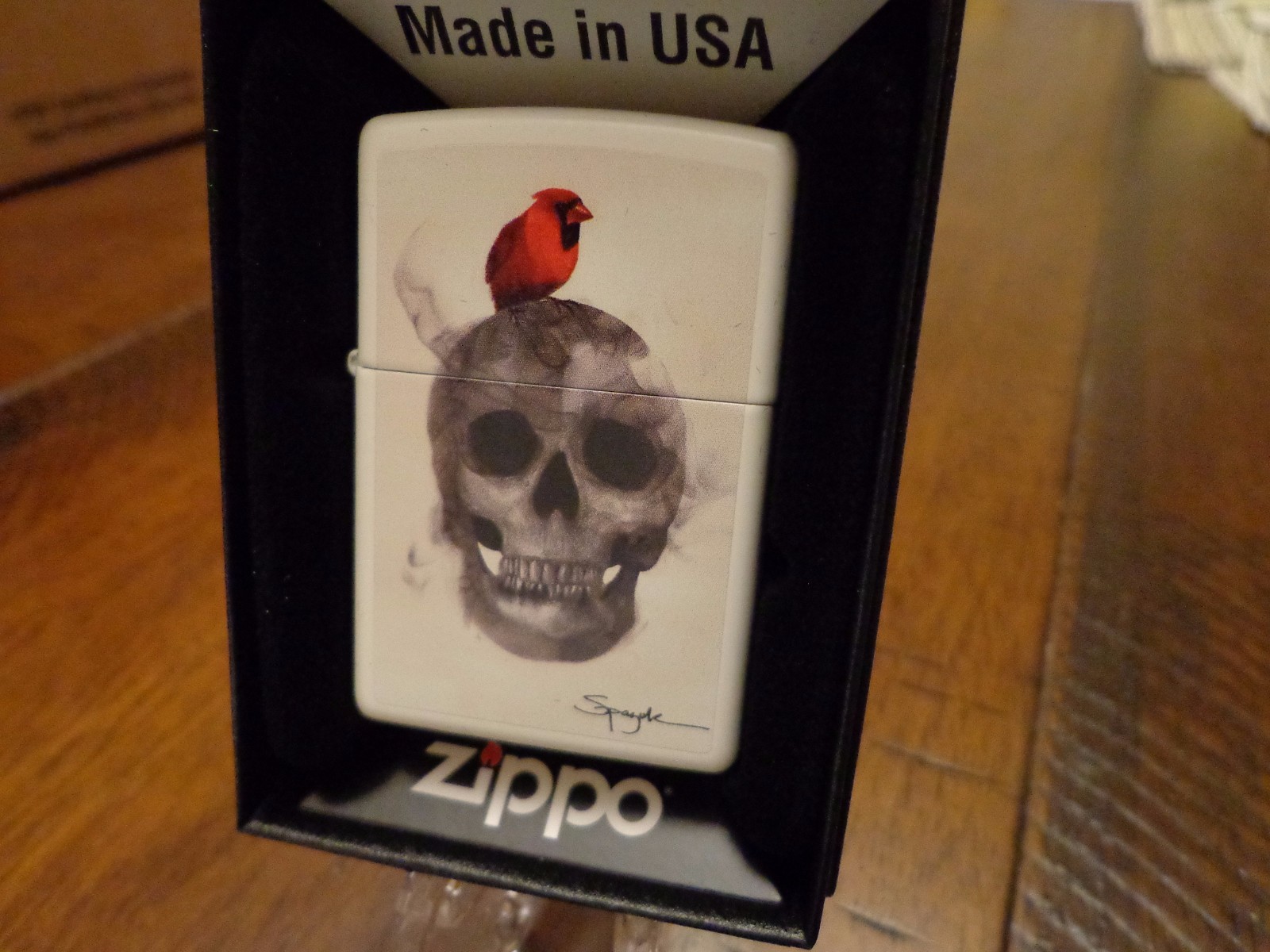 STEVEN SPAZUK FUMEAGE ART SMOKING SKULL BIRD CARDINAL ZIPPO LIGHTER MINT 2017