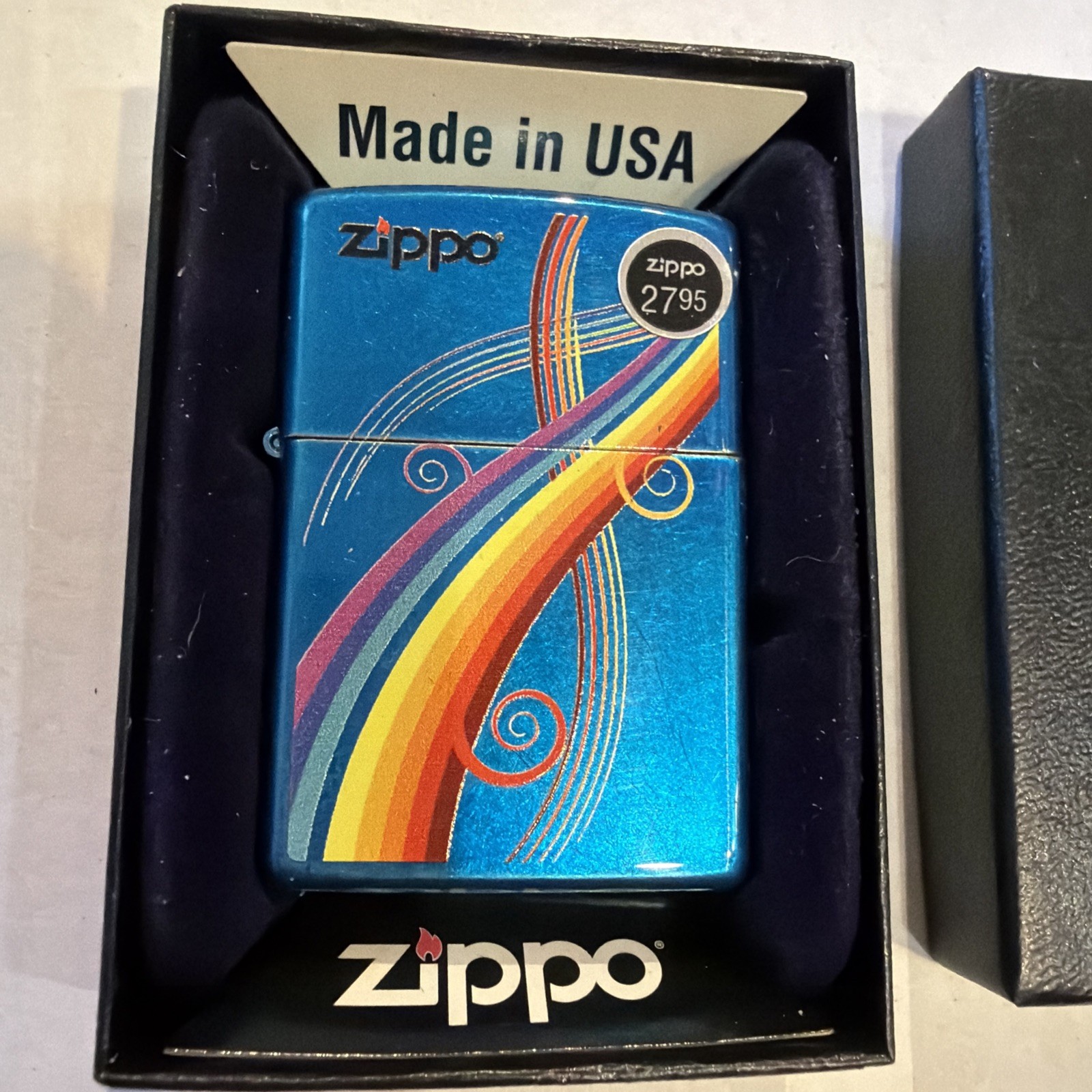 Vintage 2010 Zippo Rainbow Blue Metallic Zippo Lighter NEW