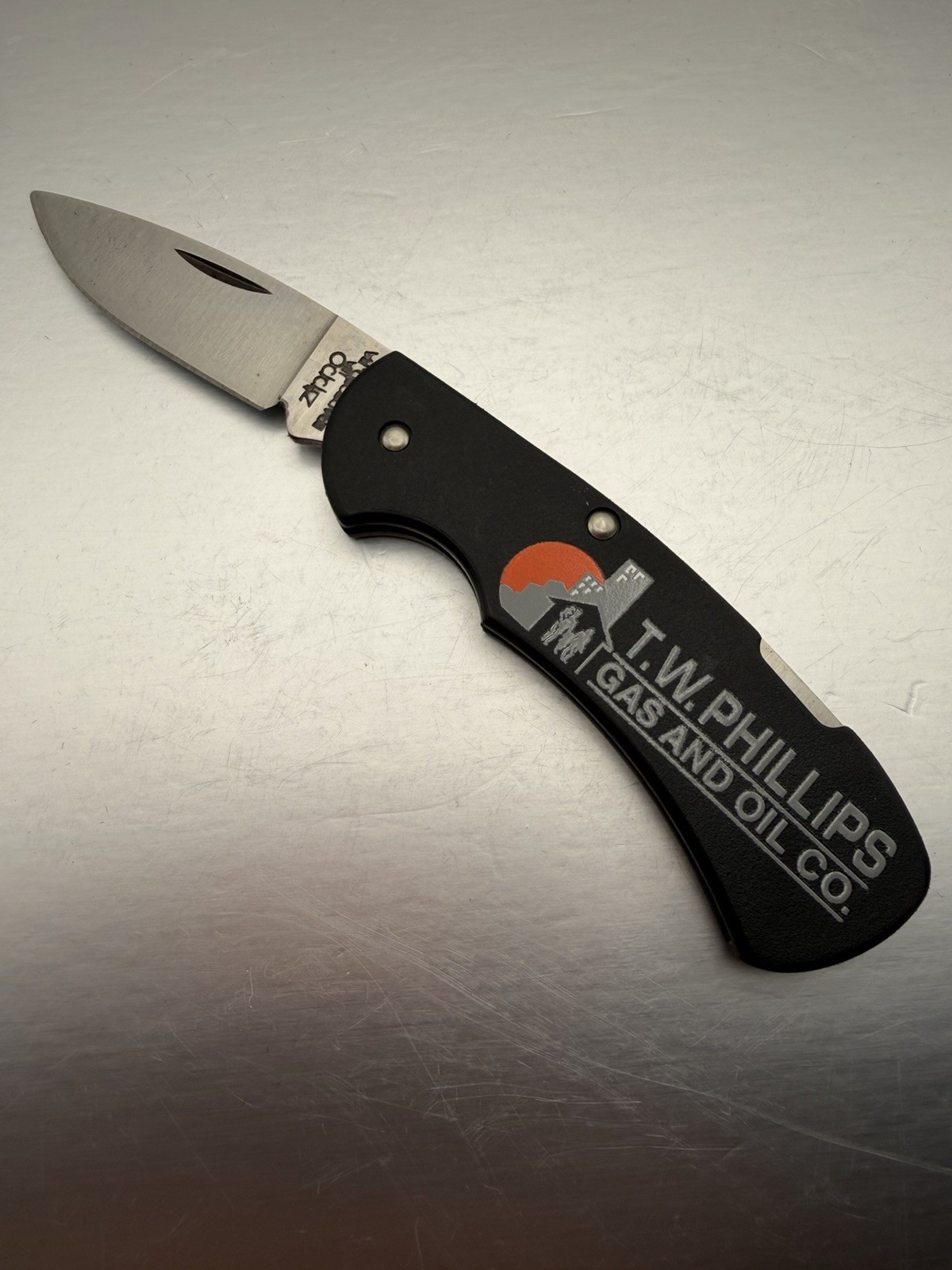 Vintage TW Phillips Gas & Oil Advertising Stainless Zippo Pocket Knife NEW B52