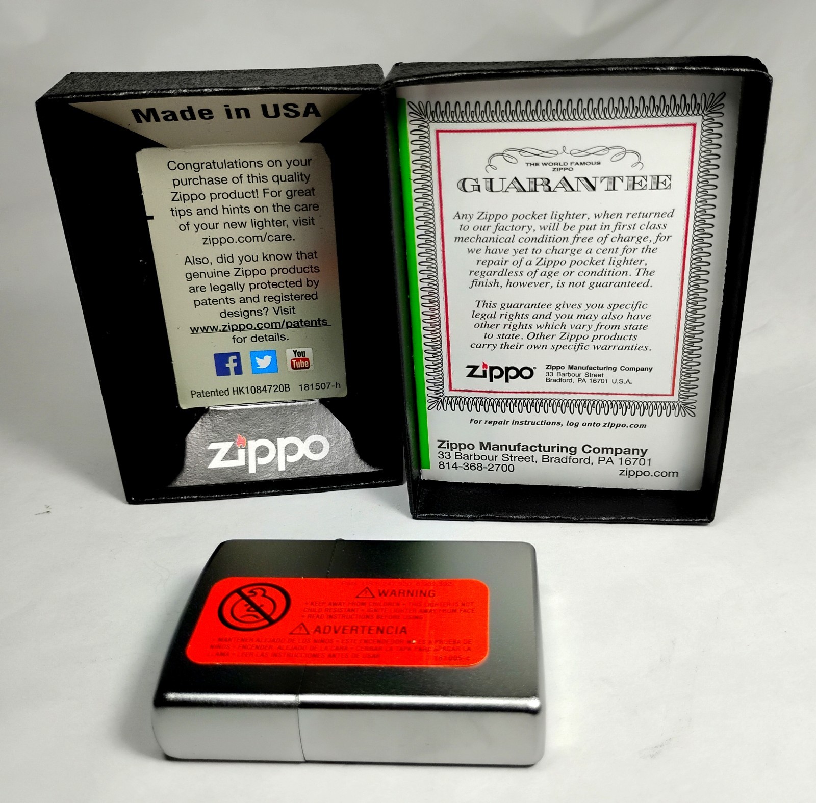 Genuine Zippo 205 REG Classic Satin Chrome Metal Windproof Lighter New Never Use