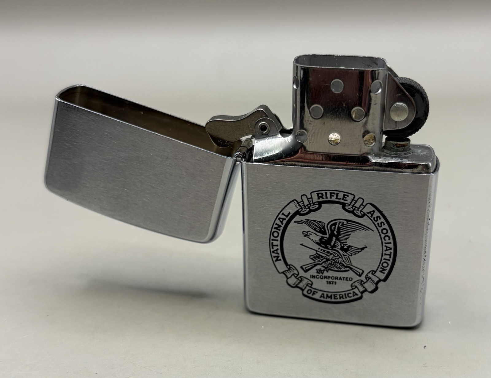1991 Zippo NRA Unsmoked National Rifle Association Brushed Chrome Lighter & Box