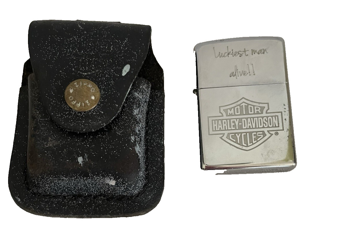 2013 Harley Davidson Zippo Lighter with Zippo Black Leather Lighter Belt Pouch