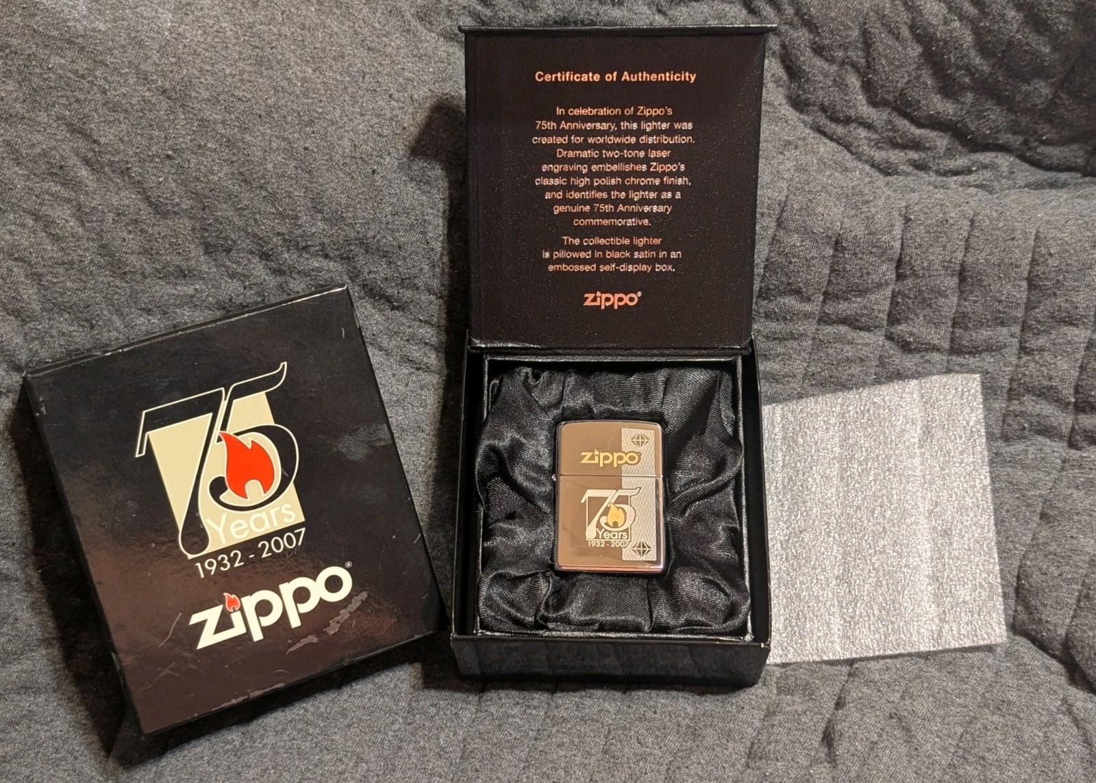Vintage Boxed 2007 Commemorative 75th Anniversary Chrome Zippo Lighter