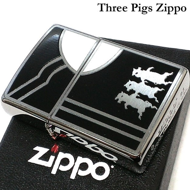 Zippo Three Pigs Inkjet Silver Satin Finish Black Animals Regular Case NEW
