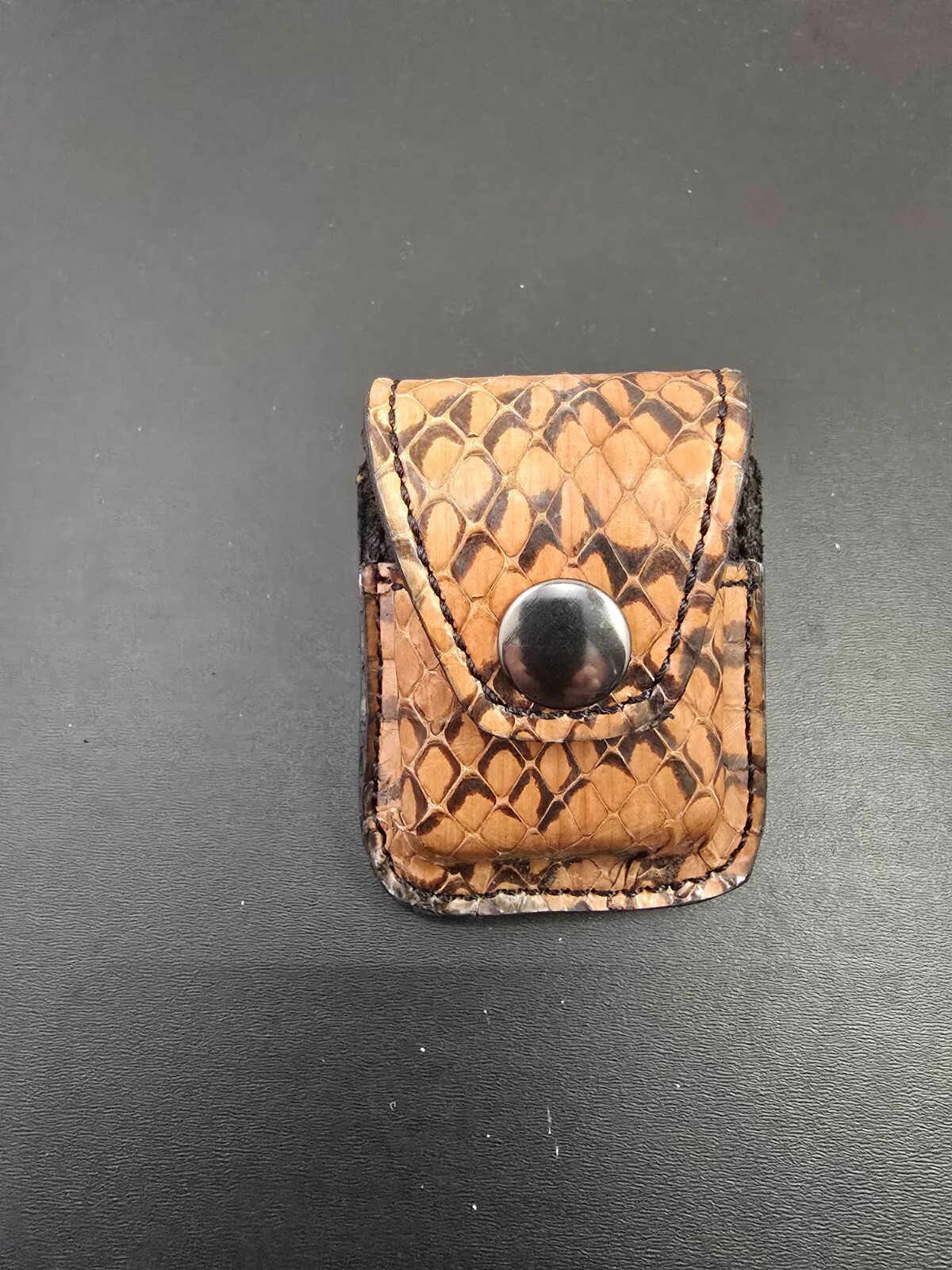 Brown and Black Cobra snake skin ZIPPO lighter case Pouch holder handmade new