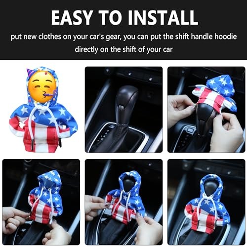 Stacool Car Gear Shift Cover with US Flag Design,Fashionable Black White/L+R