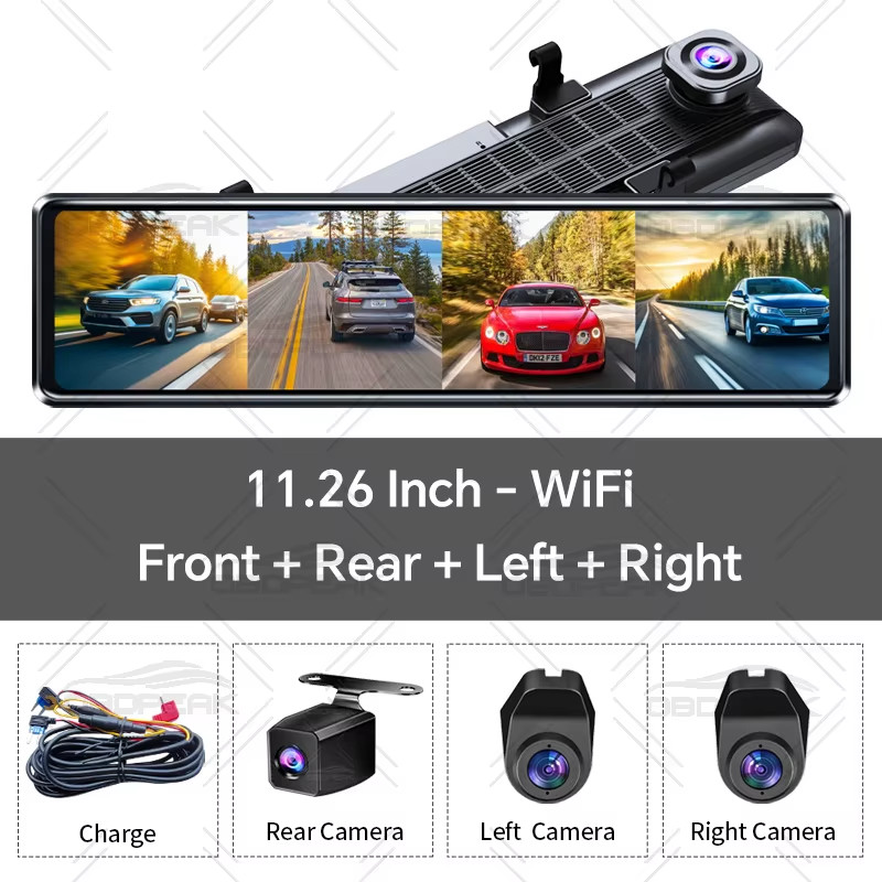 A8 4CH 11.26“ Rearview Mirror Dash Cam 4K Front,Rear and Side(Left Right) FHD 3