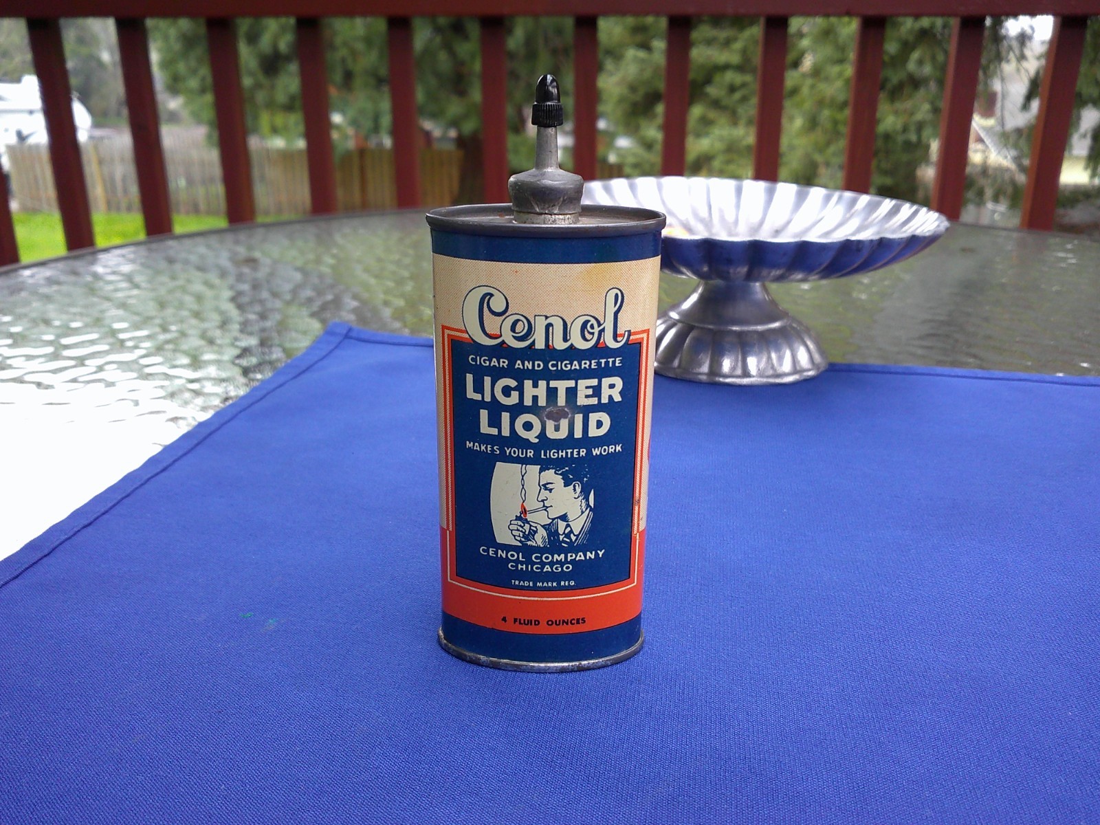 Rare 4 oz. Cenol Cigar Cigarette Lighter Liquid Fuel Oval Tin
