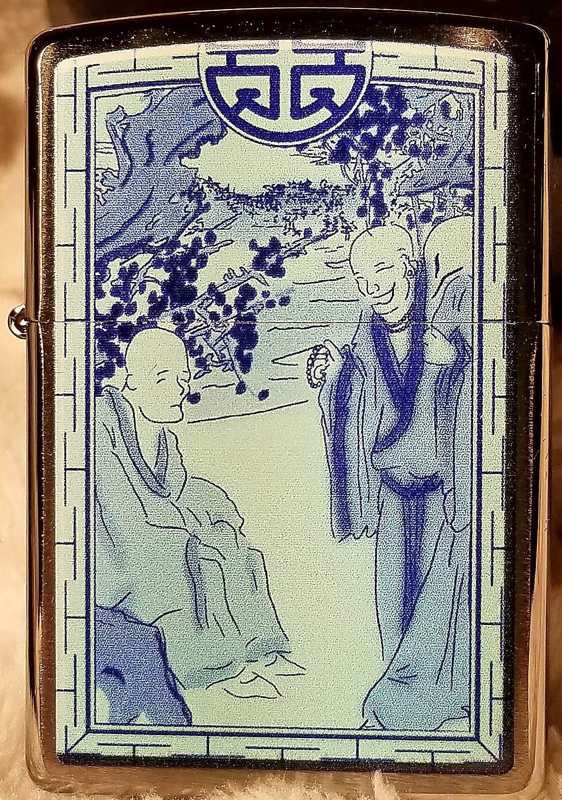 2015 Zippo Lighter Chinese Scene Men Talking Brushed Chrome New In Box