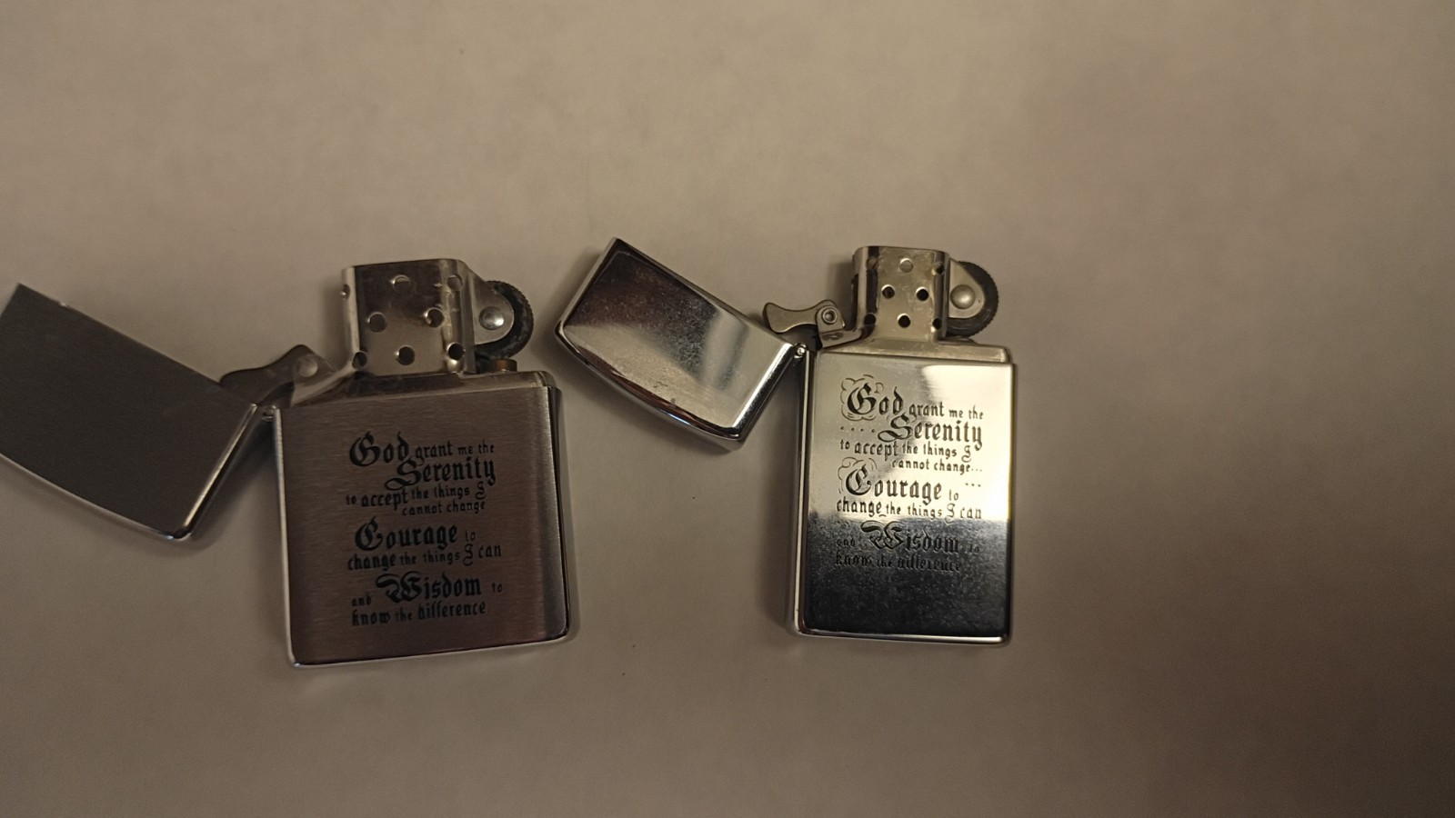 Zippo 1993 Serenity Prayer Pair (Full Size Brushed Chrome And Slim High Polish)