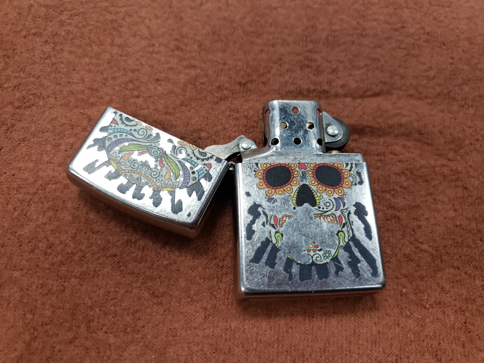Zippo Decorated Skull Lighter Day of the Dead Used Condition Tested & working