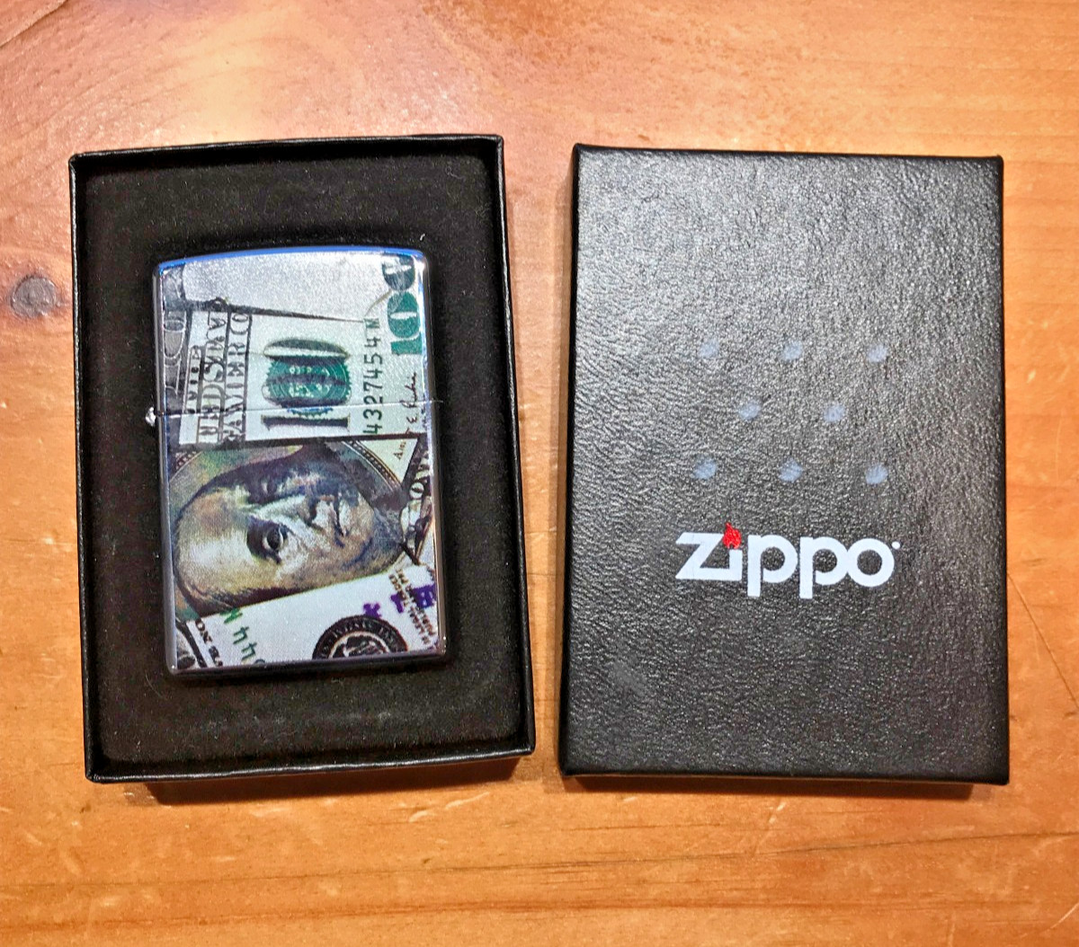 BENJAMIN FRANKLIN HUNDRED 100 DOLLAR BILL CUTOUT ZIPPO LIGHTER – SEALED STICKER