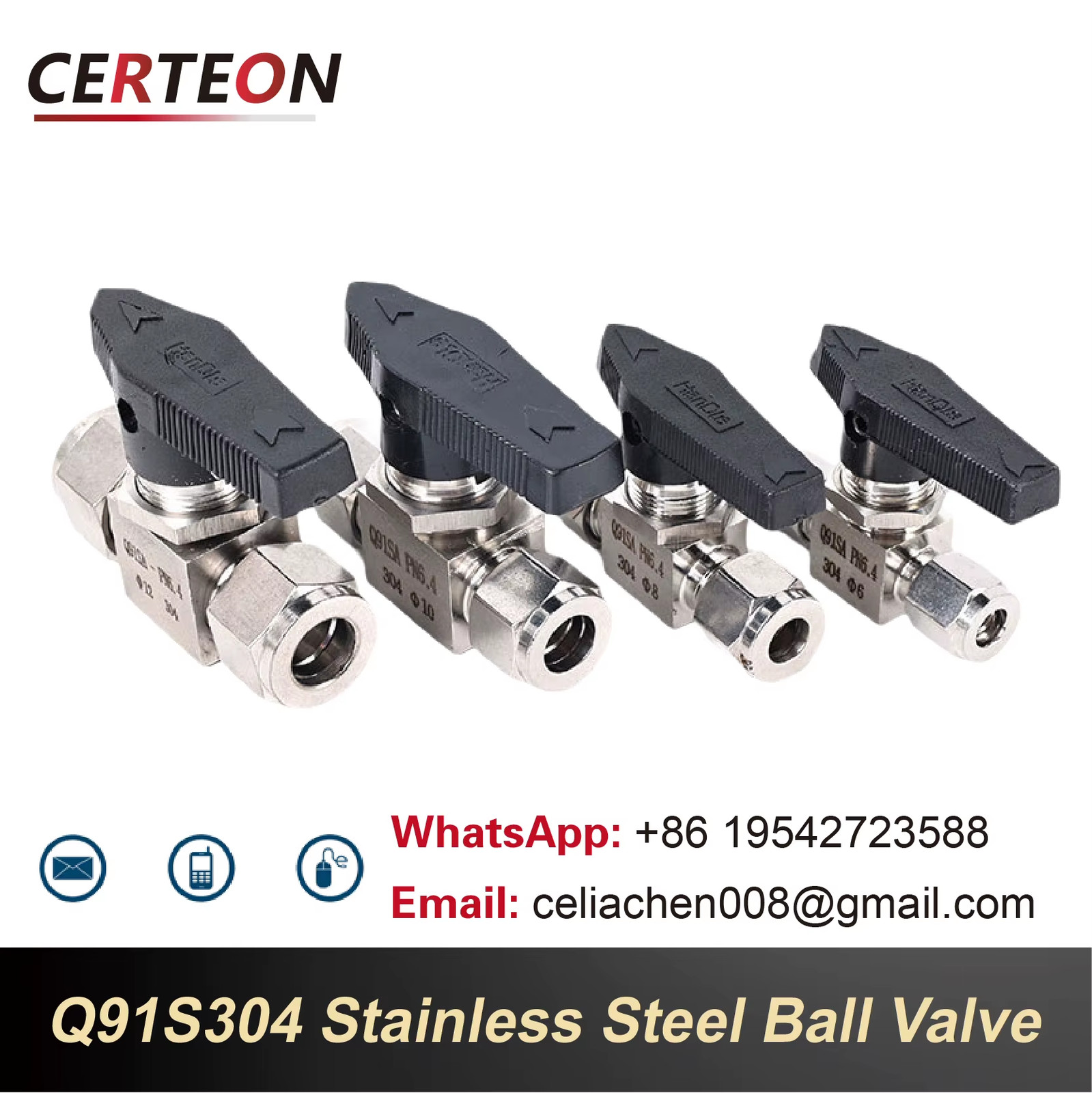Q91S-304 SS Ferrule Tube Ball Valve ‑ Instrumentation Compression Valve 304/316