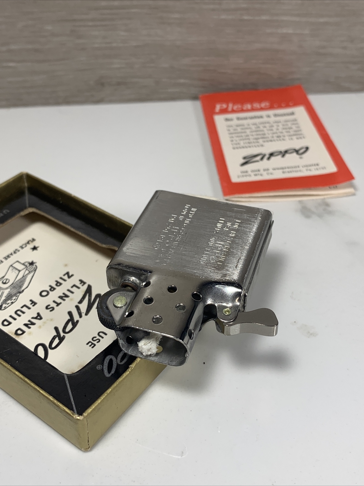 Vintage 1970’s Unfired Masonite Corporation Zippo Lighter New In Box Advertising