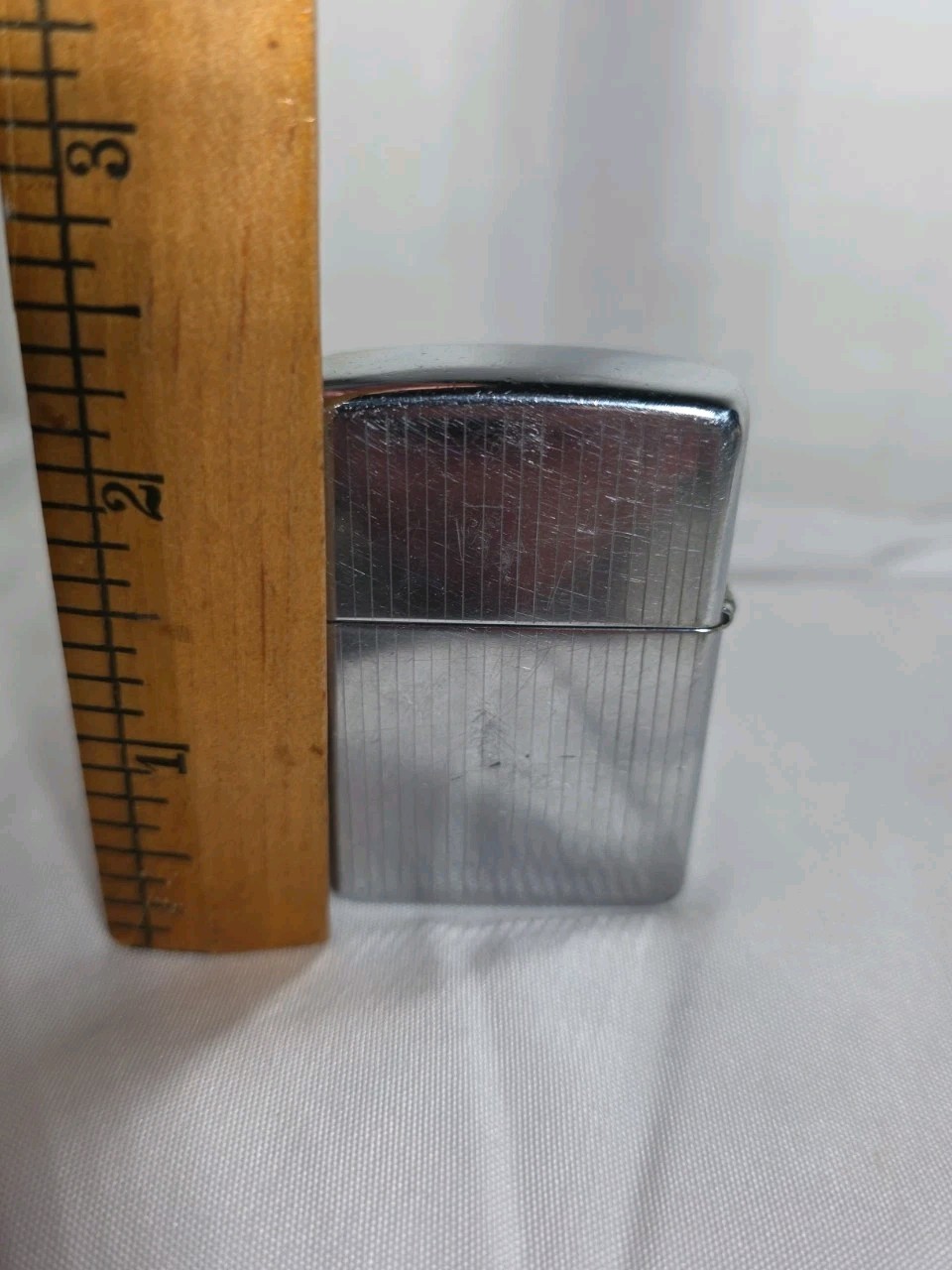 Vintage Zippo Slim Lighter Chrome Striped Windproof Collectible