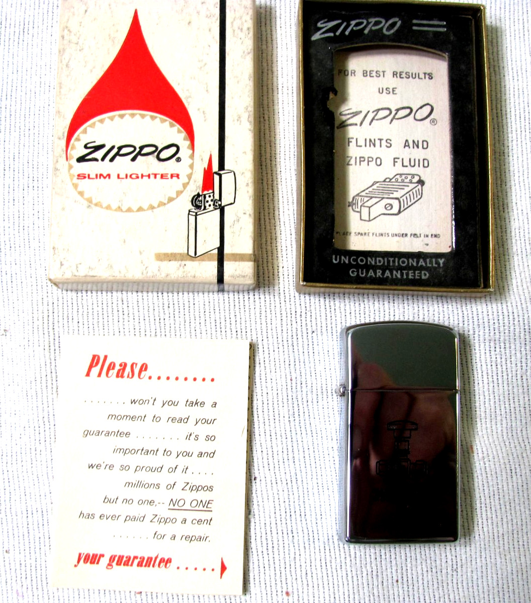 Whitey Slim Zippo Lighter — High Polish Chrome -Unused ?-In Original Box