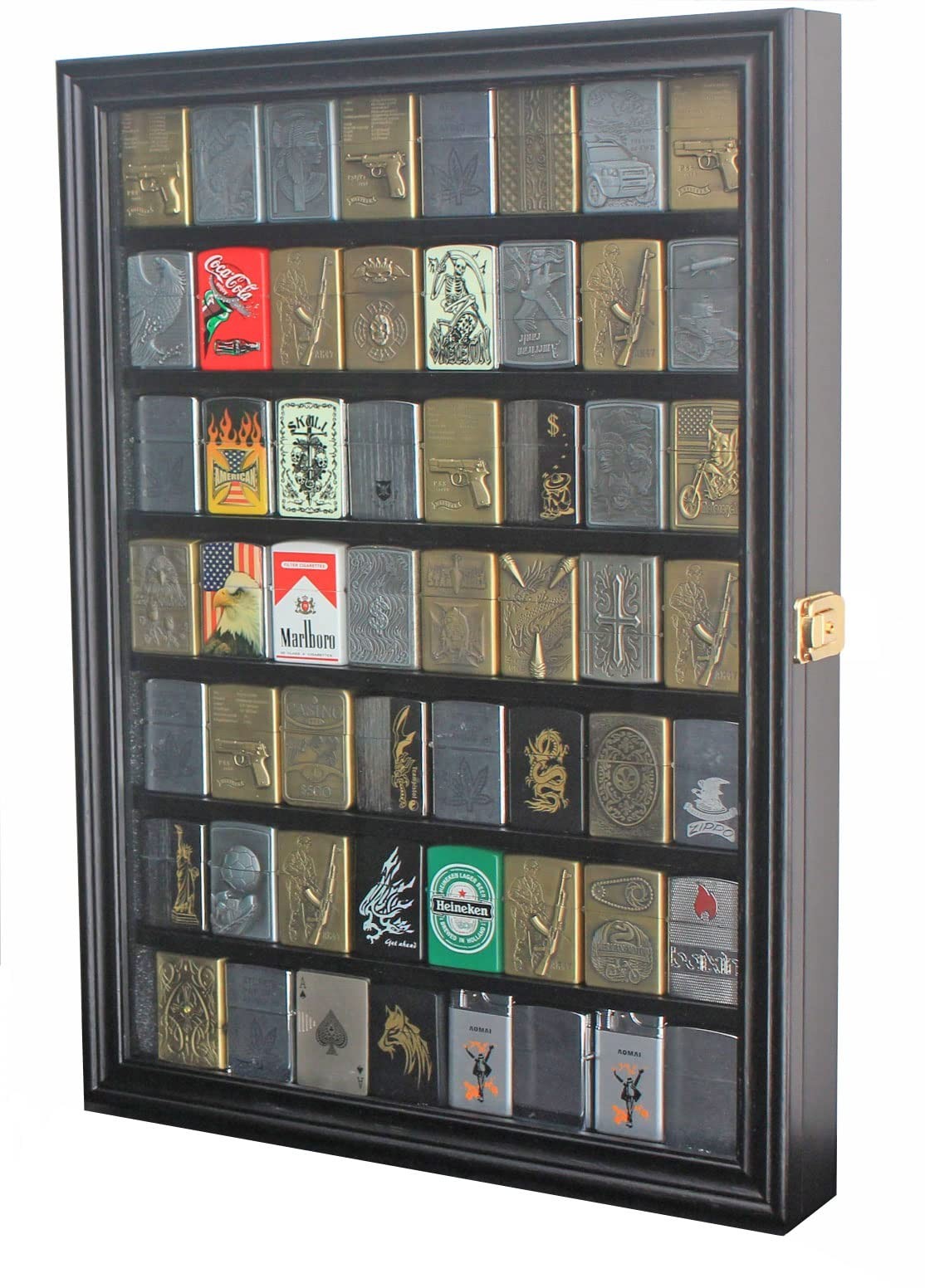 56 Lighter Display Case Cabinet Shadow Box for Zippo Sport Military Lighters