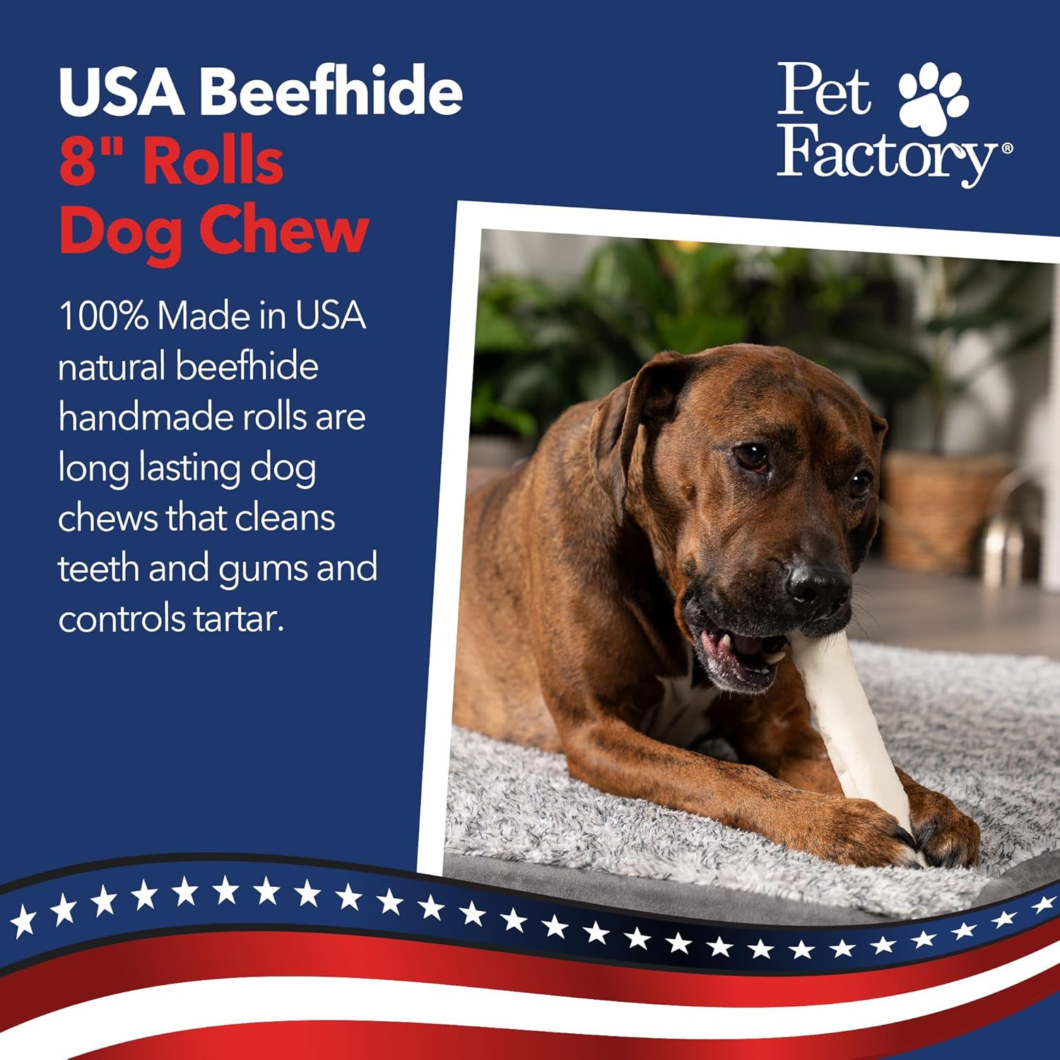 100% Made in USA Beefhide 8″ Rolls Dog Chew Treats – Natural Flavor, 10 Count/1