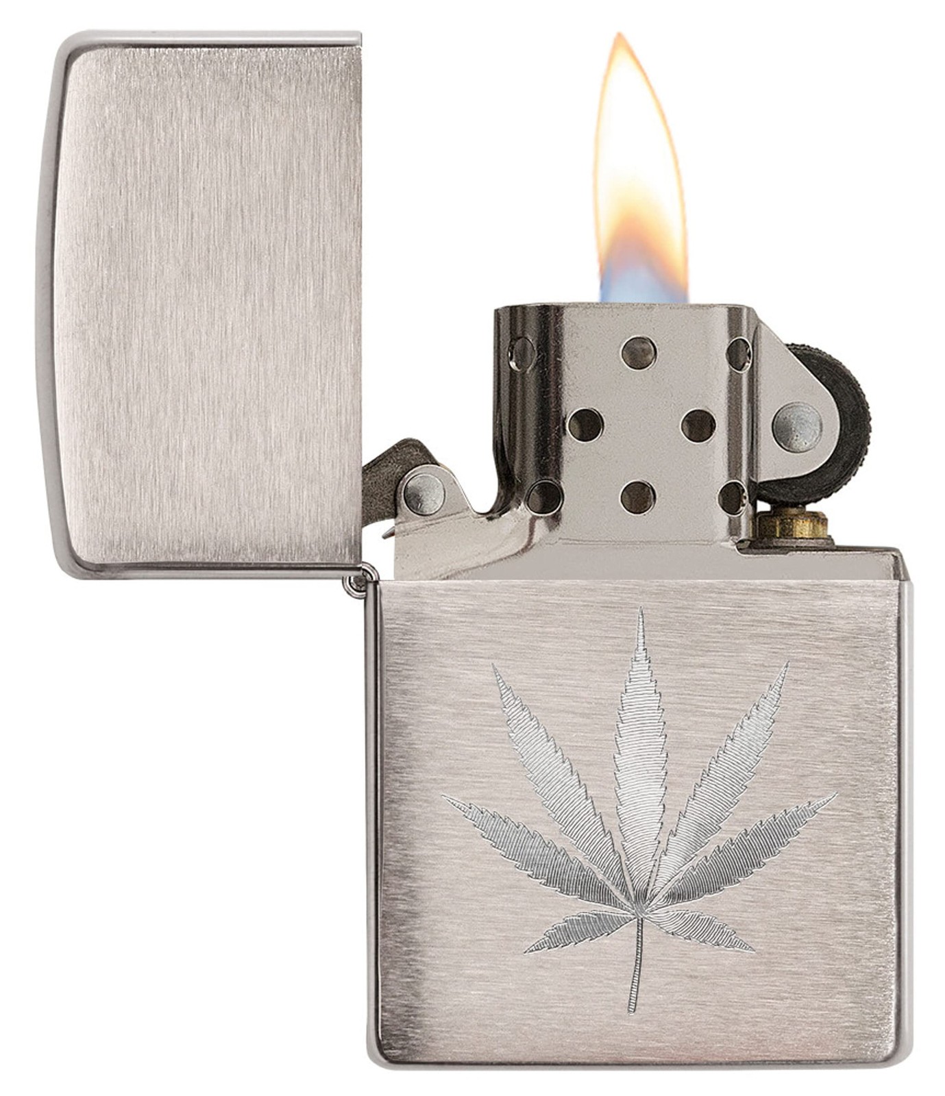 Zippo Brushed Chrome Marijuana Leaf Pocket Lighter