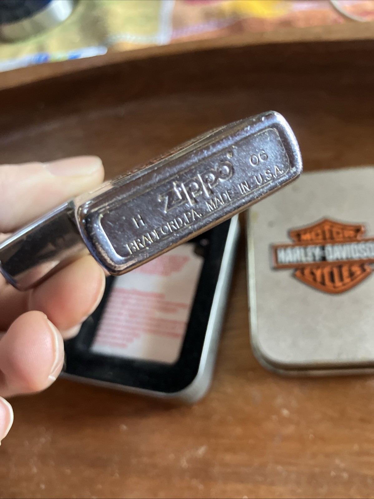 Zippo Harley Davidson Logo Silver Brushed Lighter Used 2006 Works Needs Flint