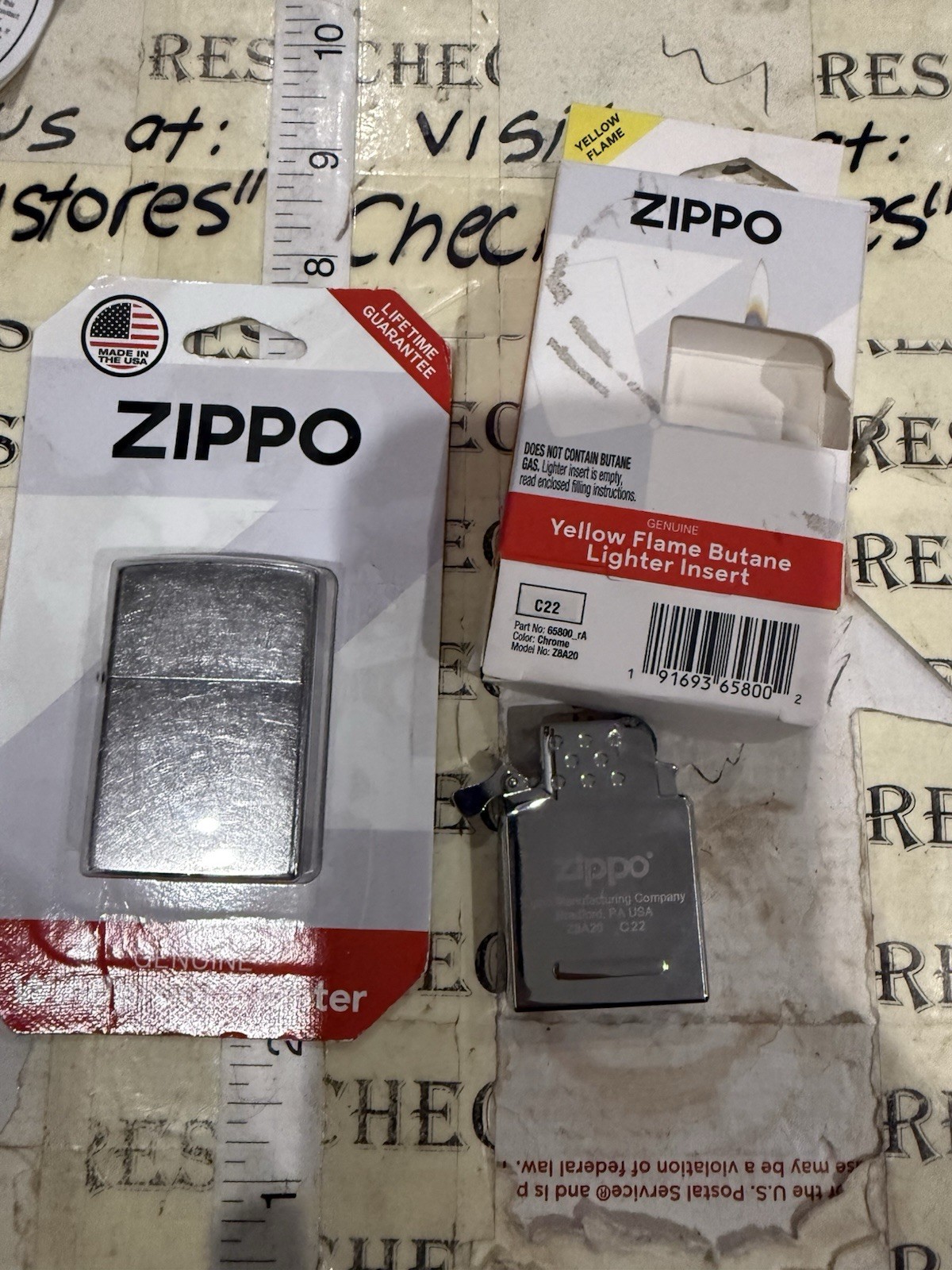 Zippo WPL Chrome Lighter & Zippo Yellow Flame Butane Insert Regular, Made USA