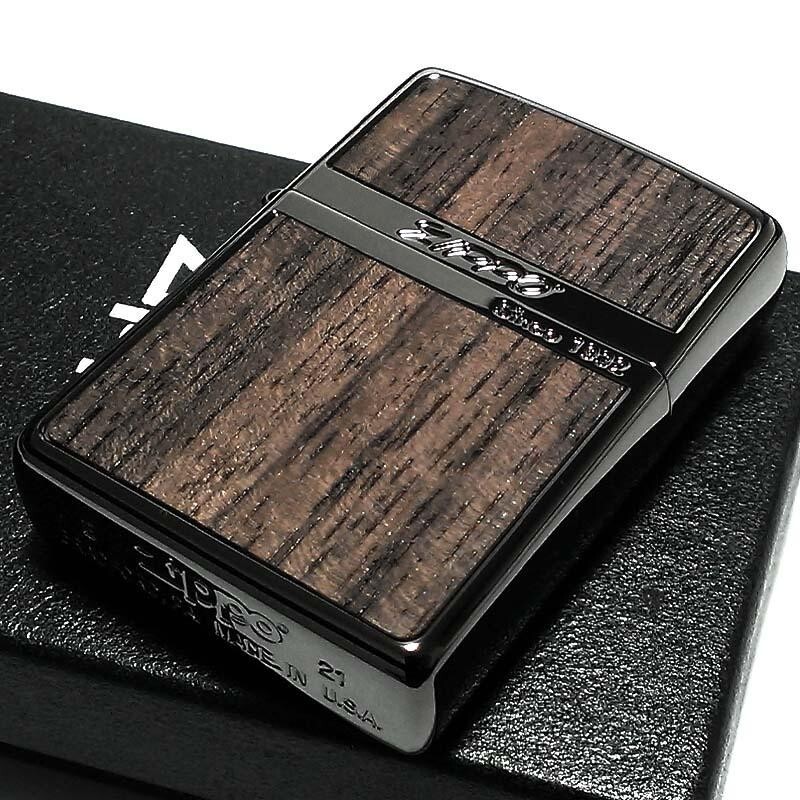 Zippo Oil lighter Rose Wood Light Neo Black Stripe Regular Case Japan