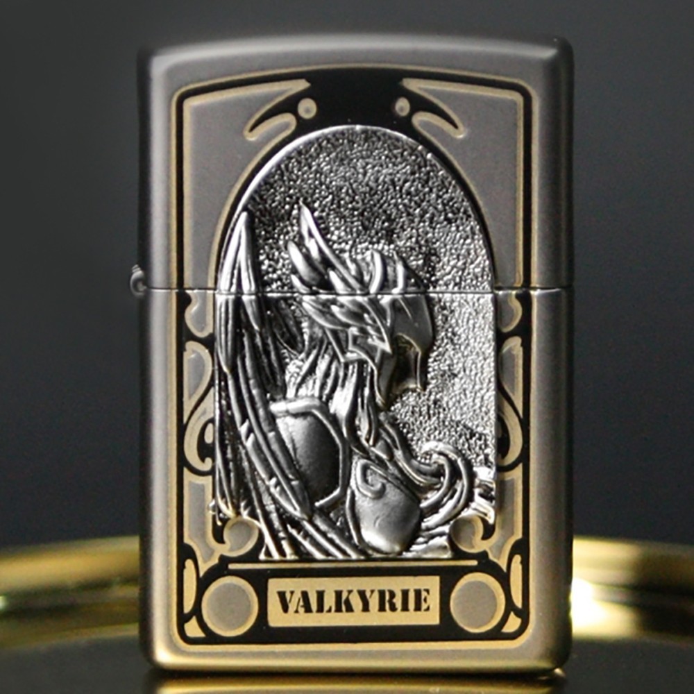 Zippo lighter Classic KR Custom/ Valkyrie Pearl Black Silver Emblem New In Box