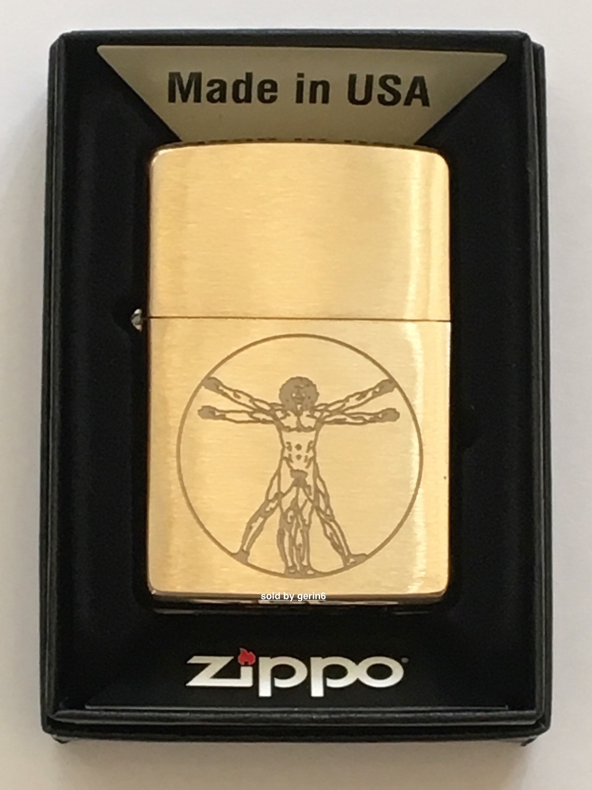 Zippo Windproof Solid Brass Lighter With Engraved Vitruvian Man 62948 New In Box