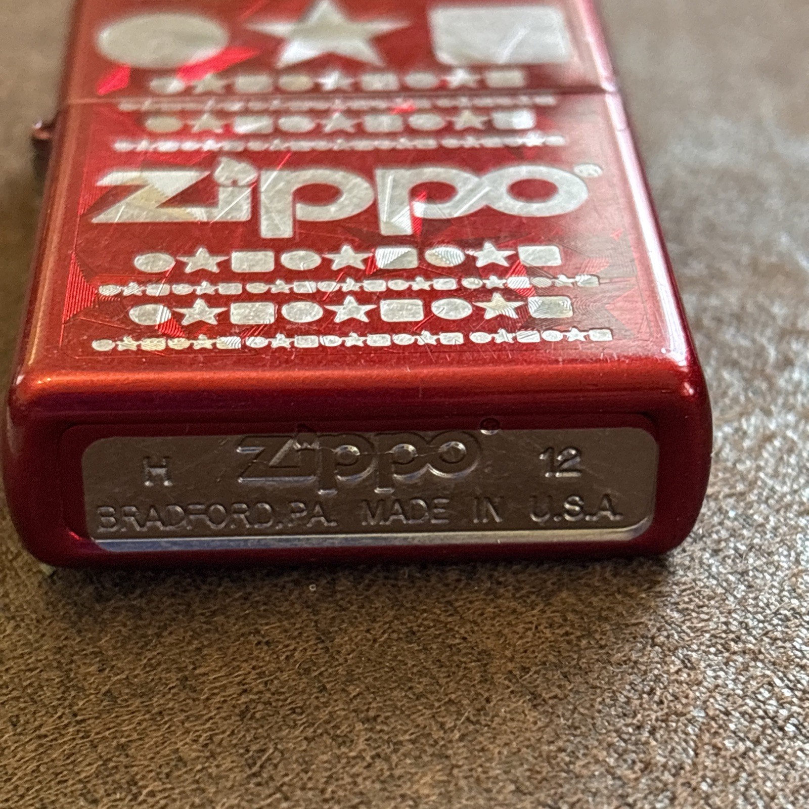 Vintage 2012 Geometric Design Candy Apple Red Zippo Lighter