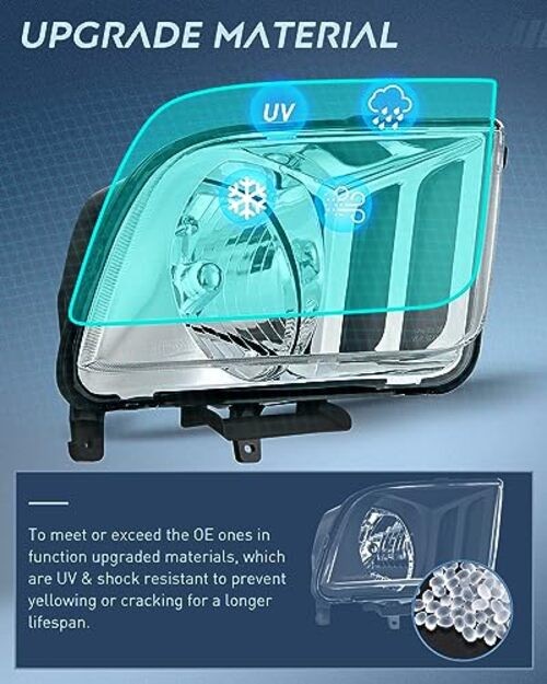 Headlight Assembly Fit 2005-2009 Mustang Chrome Housing + Clear Reflector