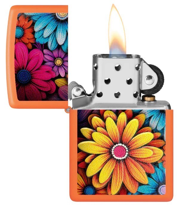 Zippo 46434 Bouquet of Flowers Texture Orange Matte Windproof Pocket Lighter