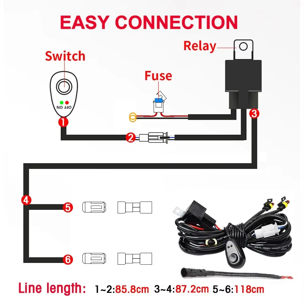 LED Mile Headlight Bar Running Off Road Boat Work Light Switch Wire Harness Driv