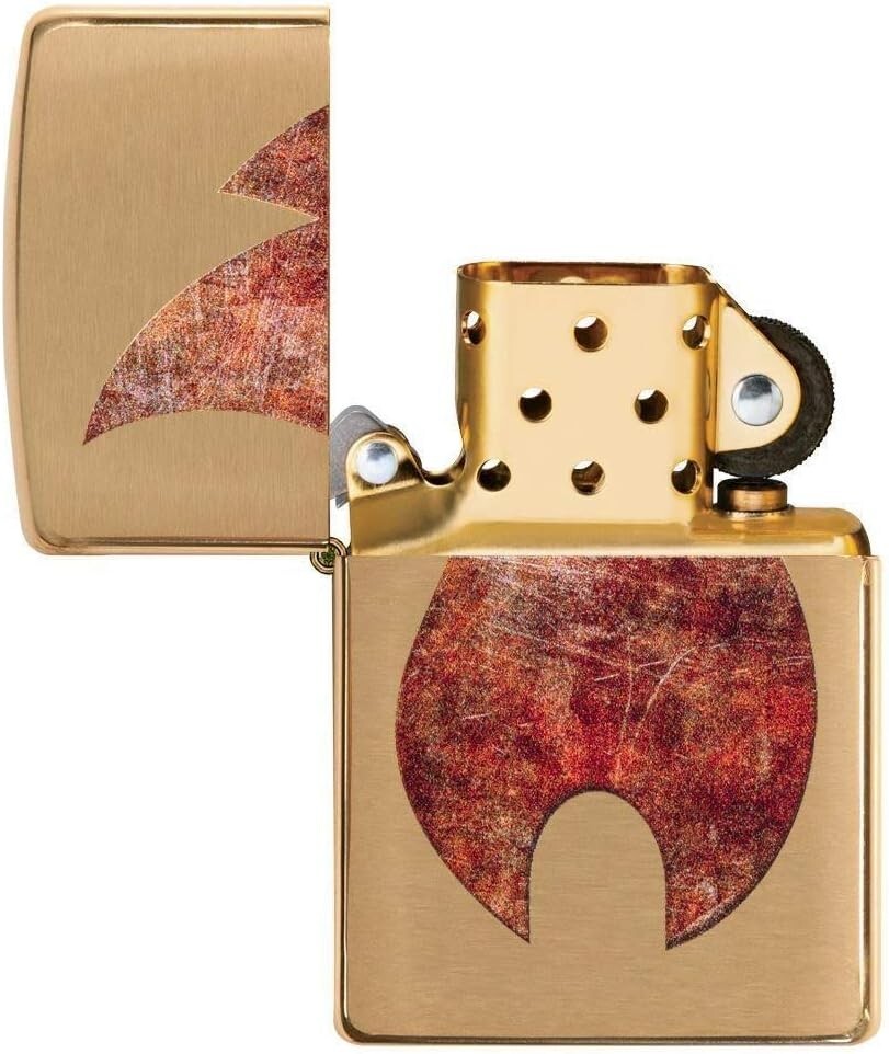 Zippo Oil Lighter Flame Design Brush Brass Antique Gold Print Processing NEW