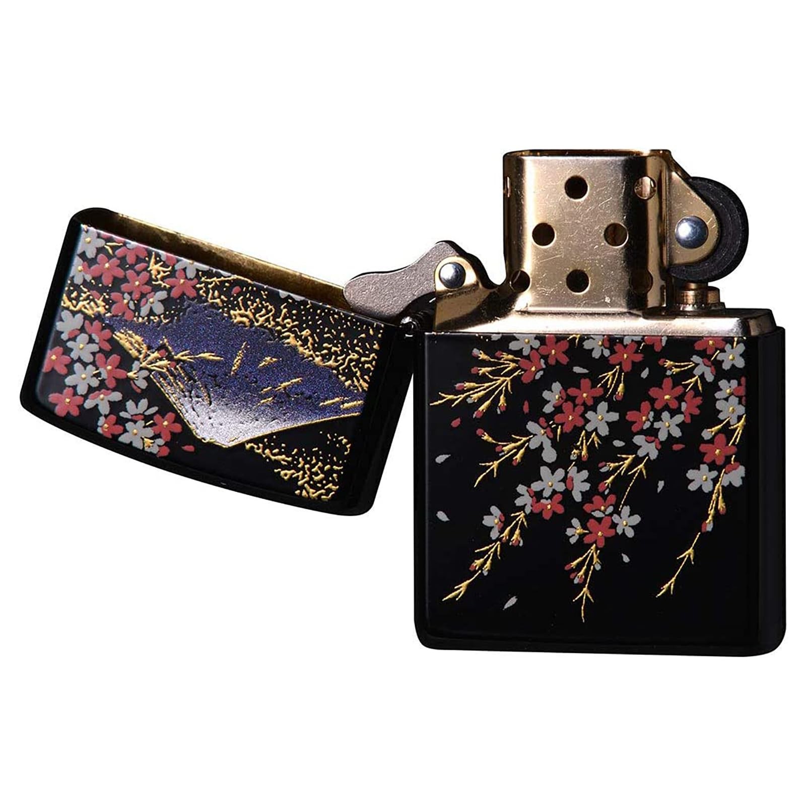 Zippo Mt. Fuji Sakura Makie Lacquer Gold Inner Unit Black Lighter Japan NEW