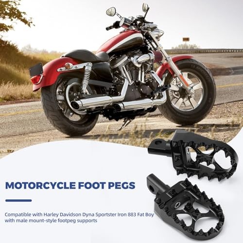 CNC Wide Foot Pegs, MX Foot Pegs 360° Adjustable Chopper Bobber Style Fit Black