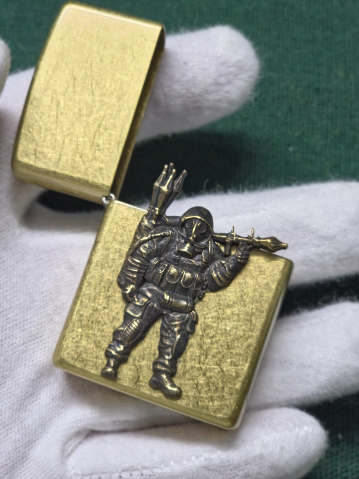 Custom Brass Zippo Case Stalker Gas Mask Warrior RPG Handcrafted Unique Ukraine