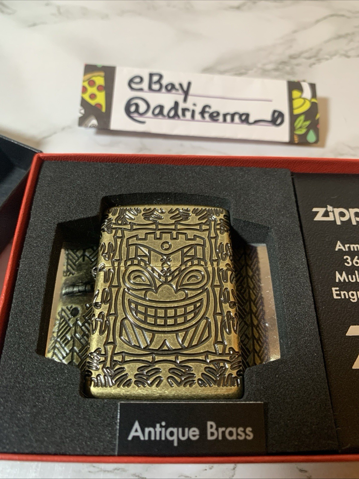 Zippo Armor Tiki Design Antique Brass Textured Multicut Engraving 46314