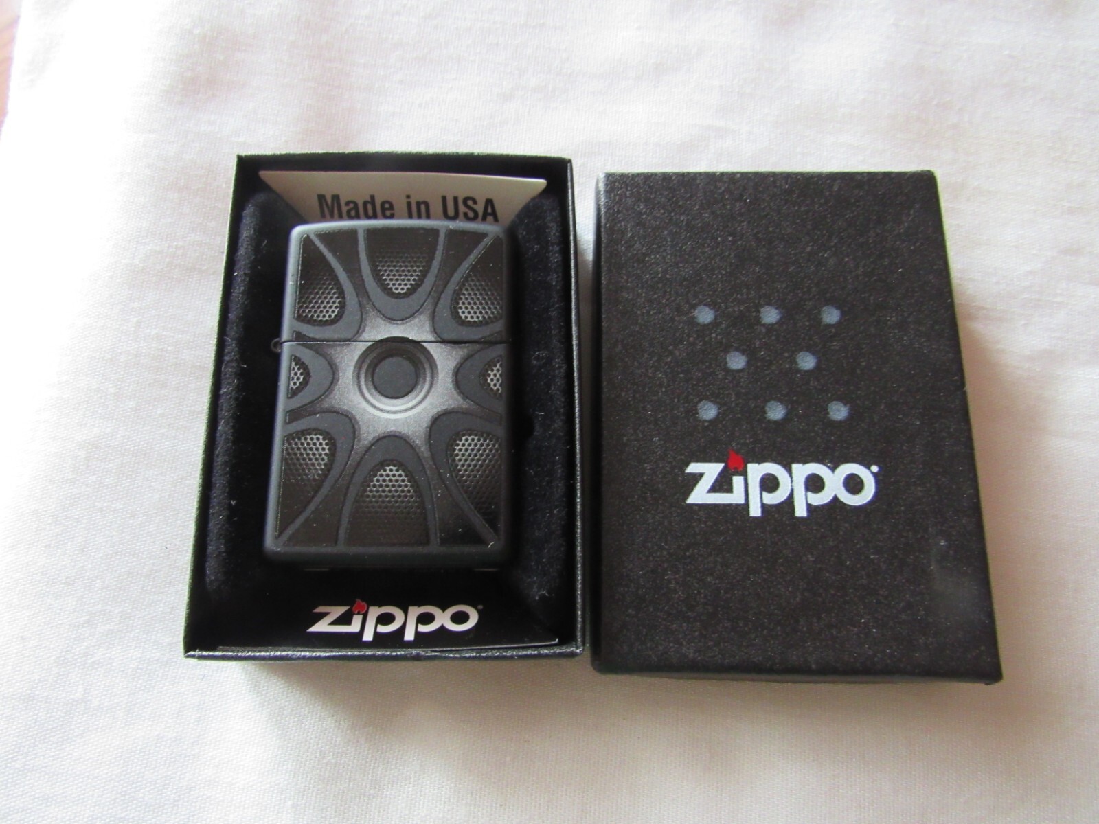 Vintage NOS Metallic Background Zippo Black Matte/Brass Cigarette Lighter J 14