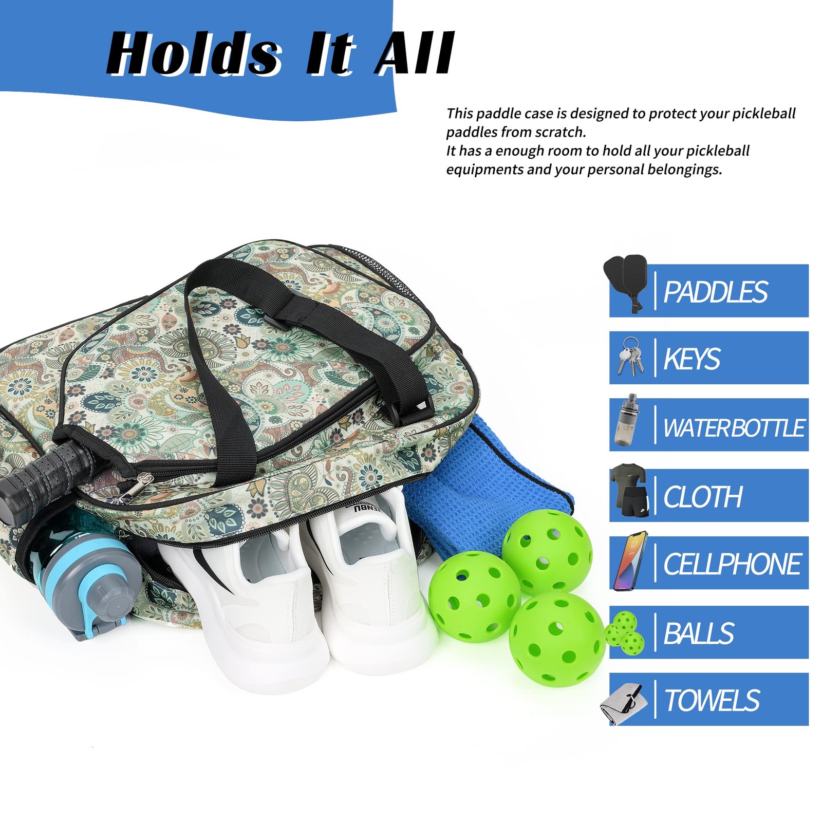 Boulder Bee Premium Pickleball Bag Women’s Tote Shoulder Gym Water Bottle Holder