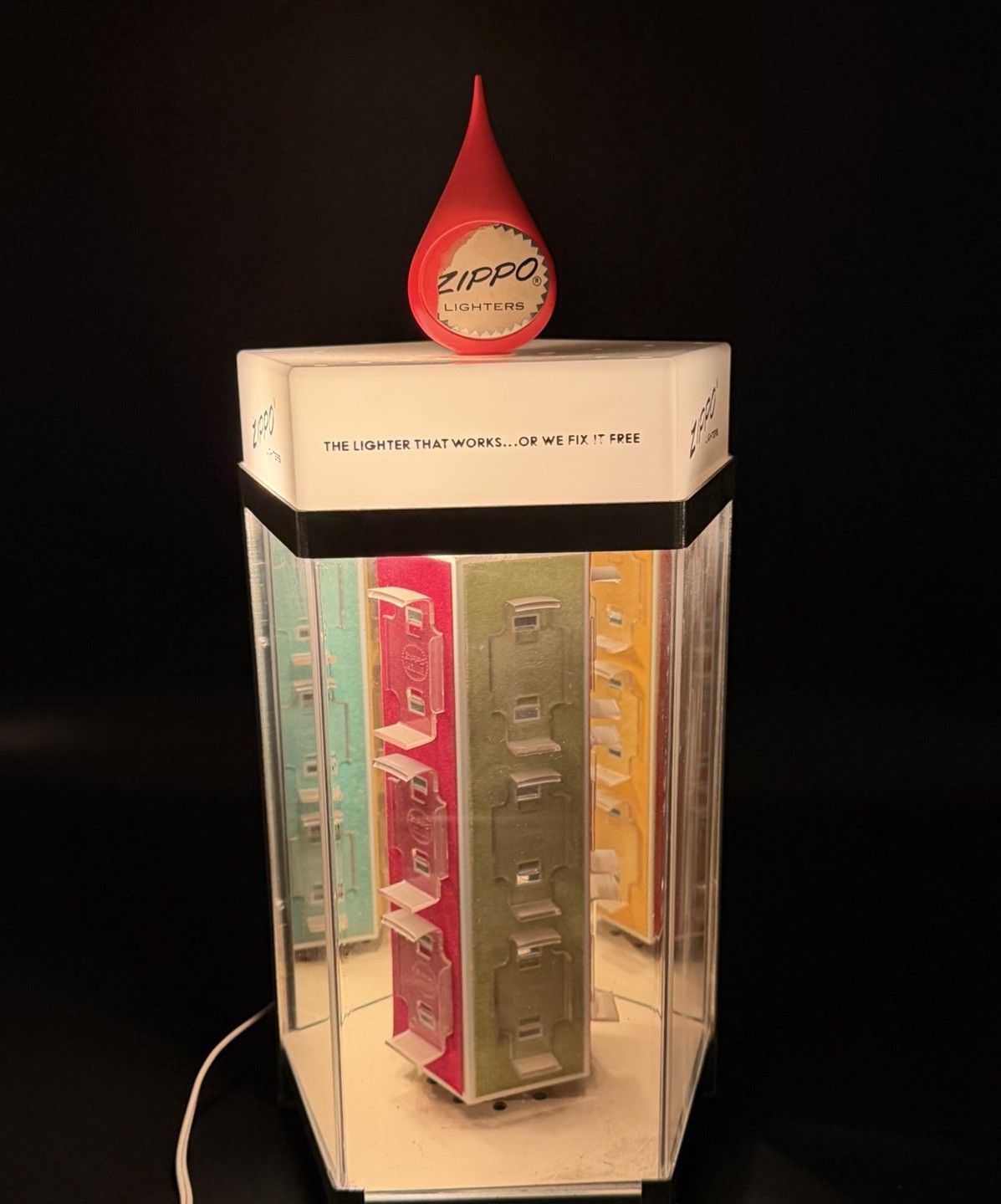 1964 Zippo Lighter Rotating Display Stand Lighted – Working Holds 15 Lighters