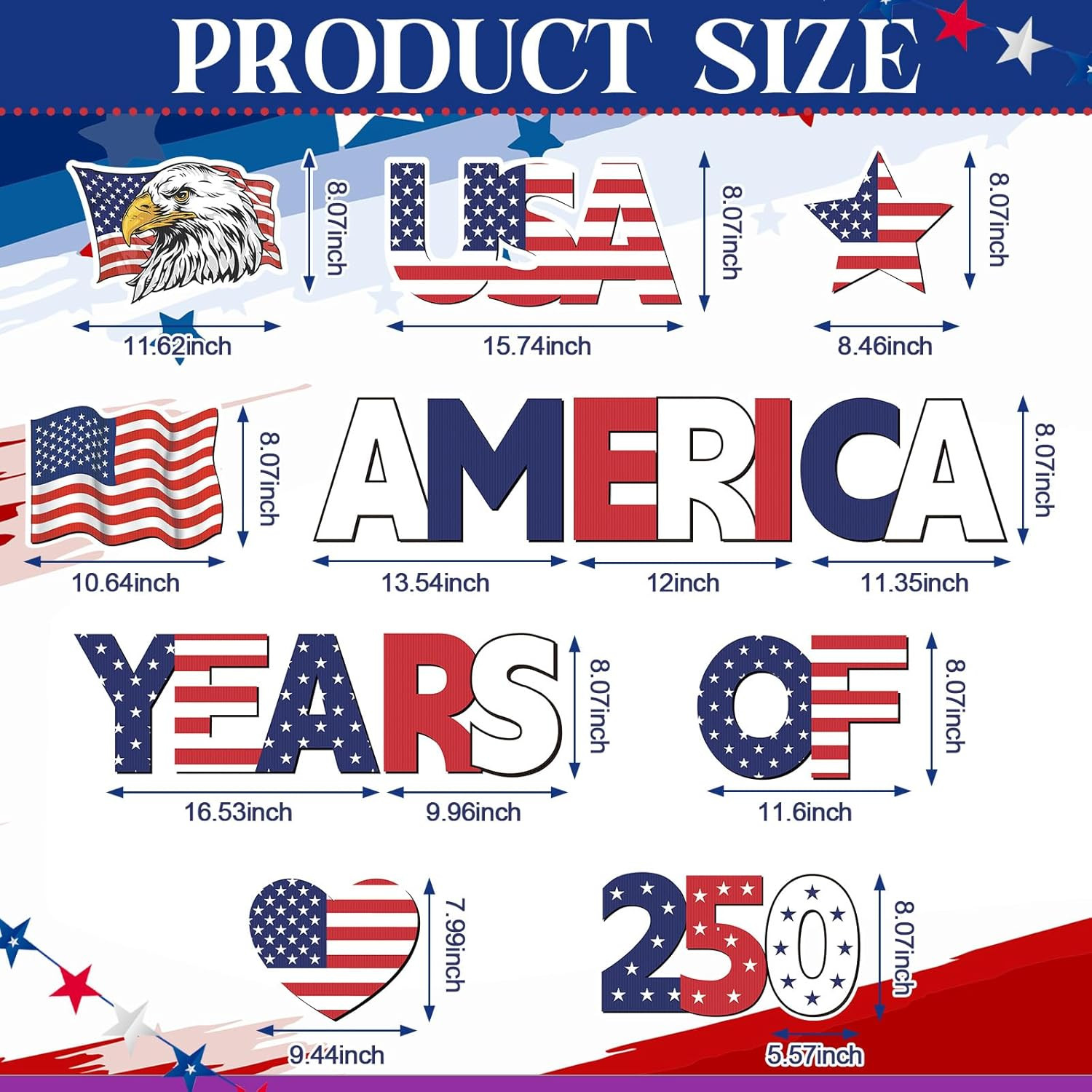 12 Pcs Large 250th Anniversary Yard Signs Decoration 4th of July 250th Patriotic