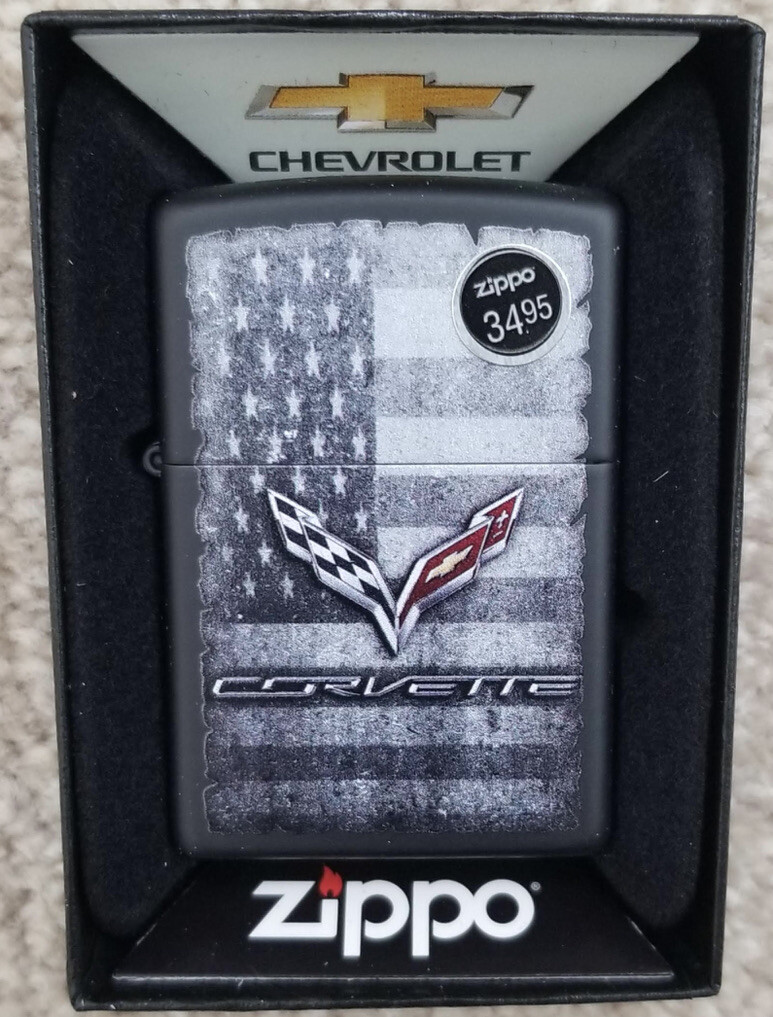 ZIPPO Chevrolet CORVETTE C7 LOGO & US FLAG Matte Black LIGHTER