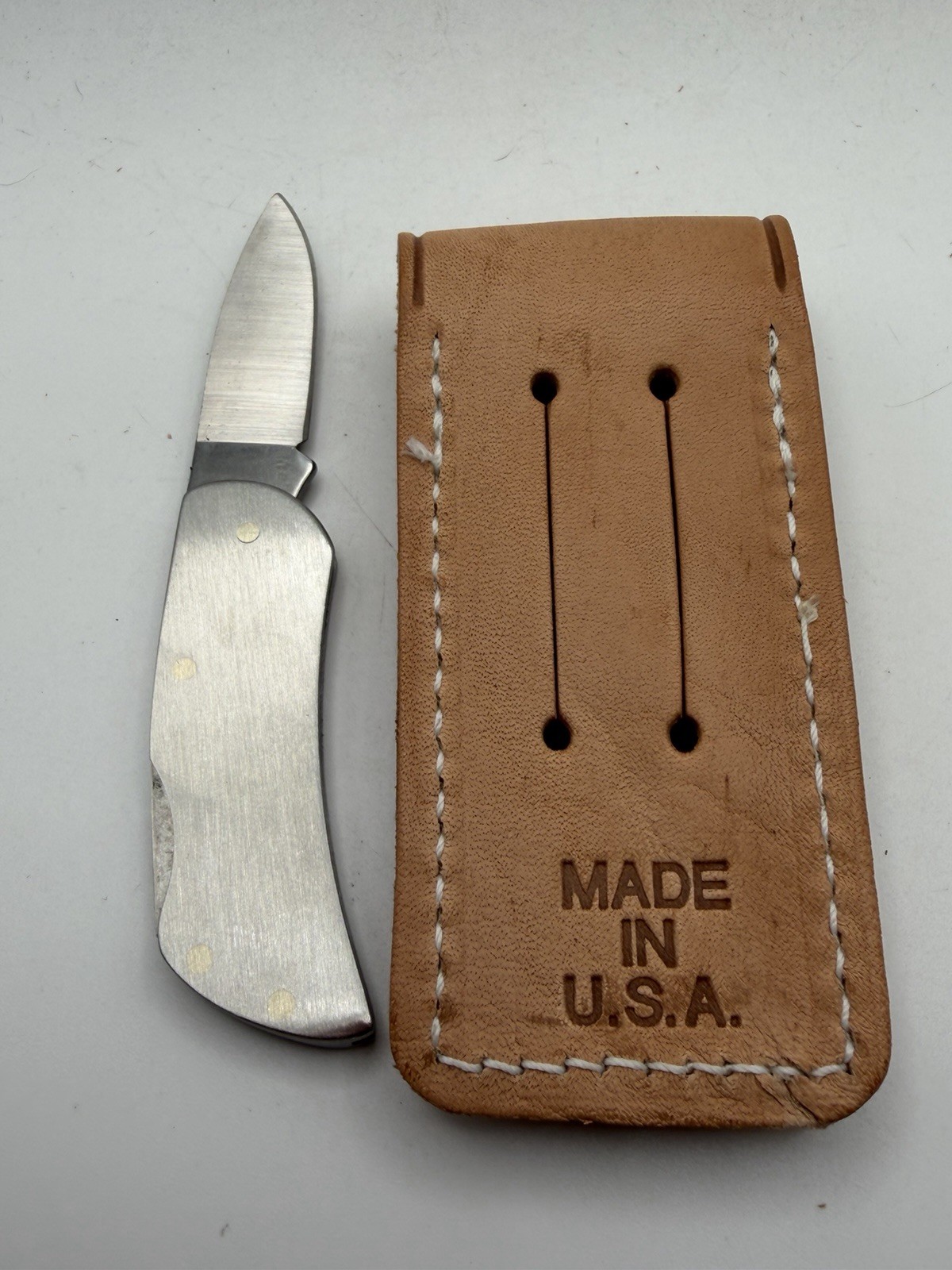 Mercedes Brown Leather Knife Belt Pouch & Zippo Stainless Steel Pocket Knife