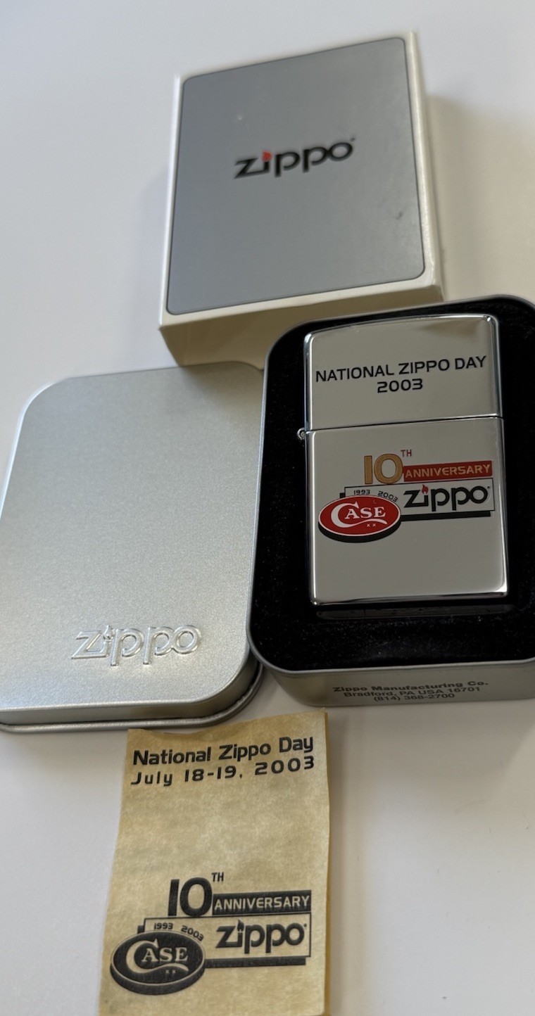 ZIPPO CASE XX 2003 NATIONAL ZIPPO DAY 10TH ANNIV LIGHTER UNFIRED N BOX A994