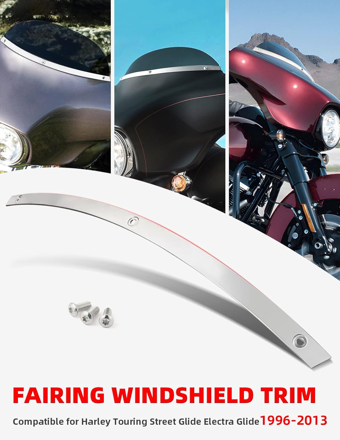 Polished Windshield Trim Chrome Compatible for Harley Davidson Touring Street Gl