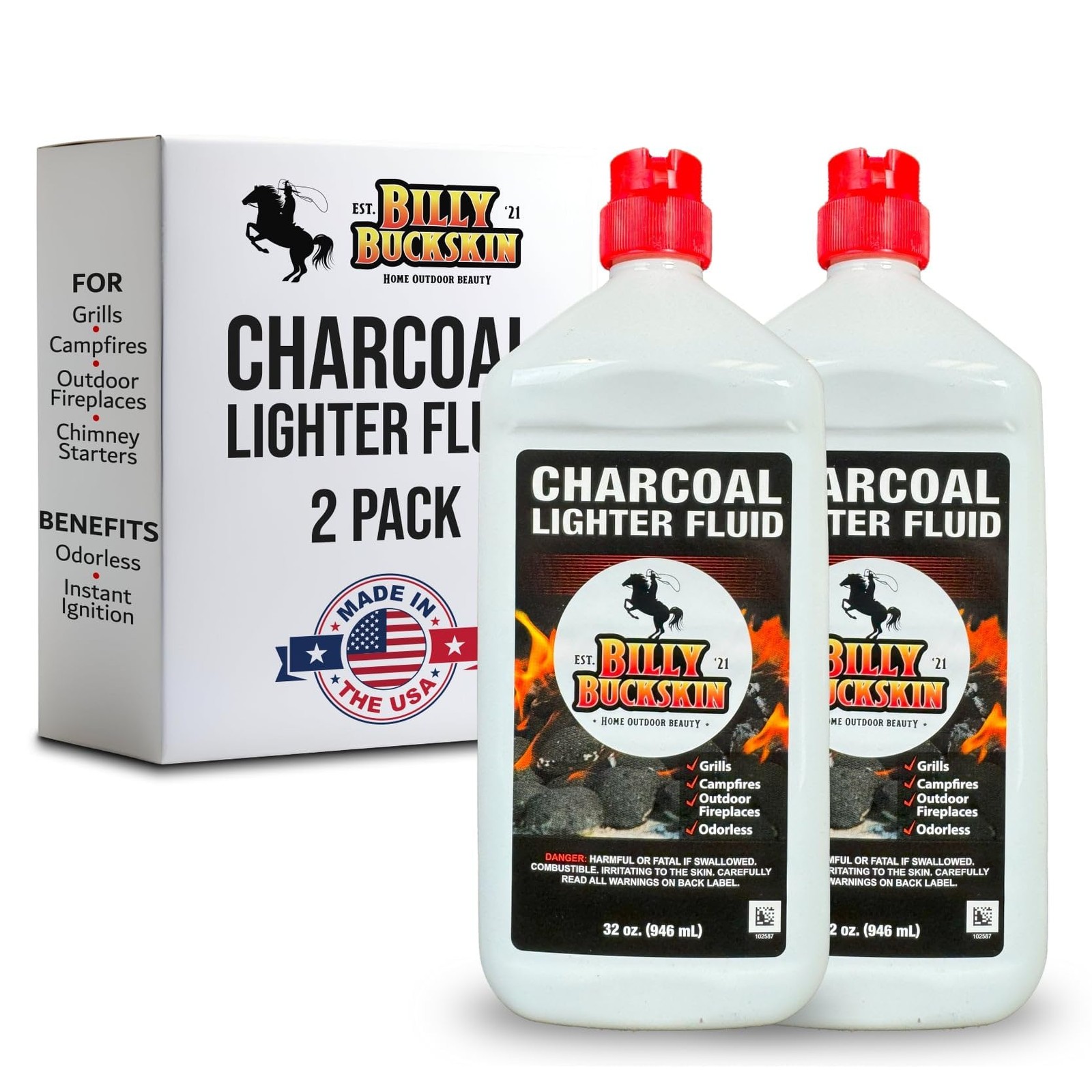 Charcoal Lighter Fluid (1 Quart) – 2 Pack Clean Burning, Low Odor & Fast Ligh…