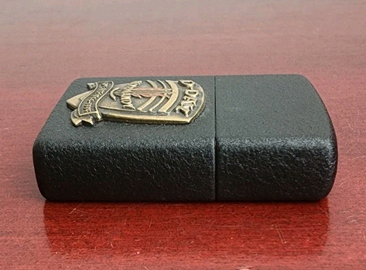 D-DAY NORMANDY 50 YEARS 1944-1994 50 YEARS ZIPPO LIGHTER. W/TIN CASE. SPARKS