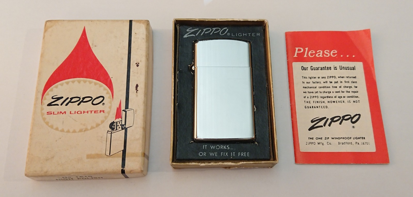 Unstruck 1973 Vintage Slim Pin Stripe Zippo Lighter, With Box & Papers