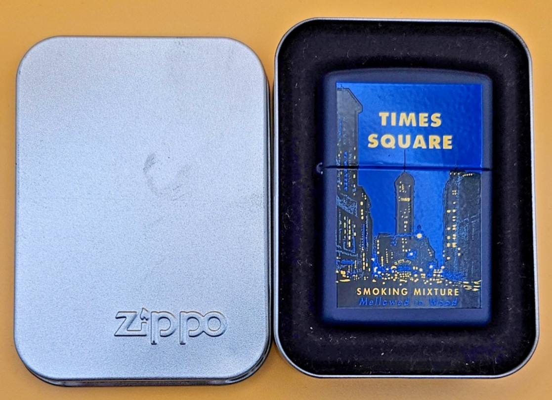 Zippo Lighter 2000 Times Square Smoking Mixture Mellowed in Wood, Nostalgic!